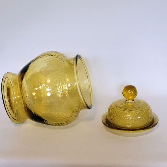 Vintage Pebble Glass Apothecary Glass Jar Container 9" Yellow Amber. - Picture 9 of 10